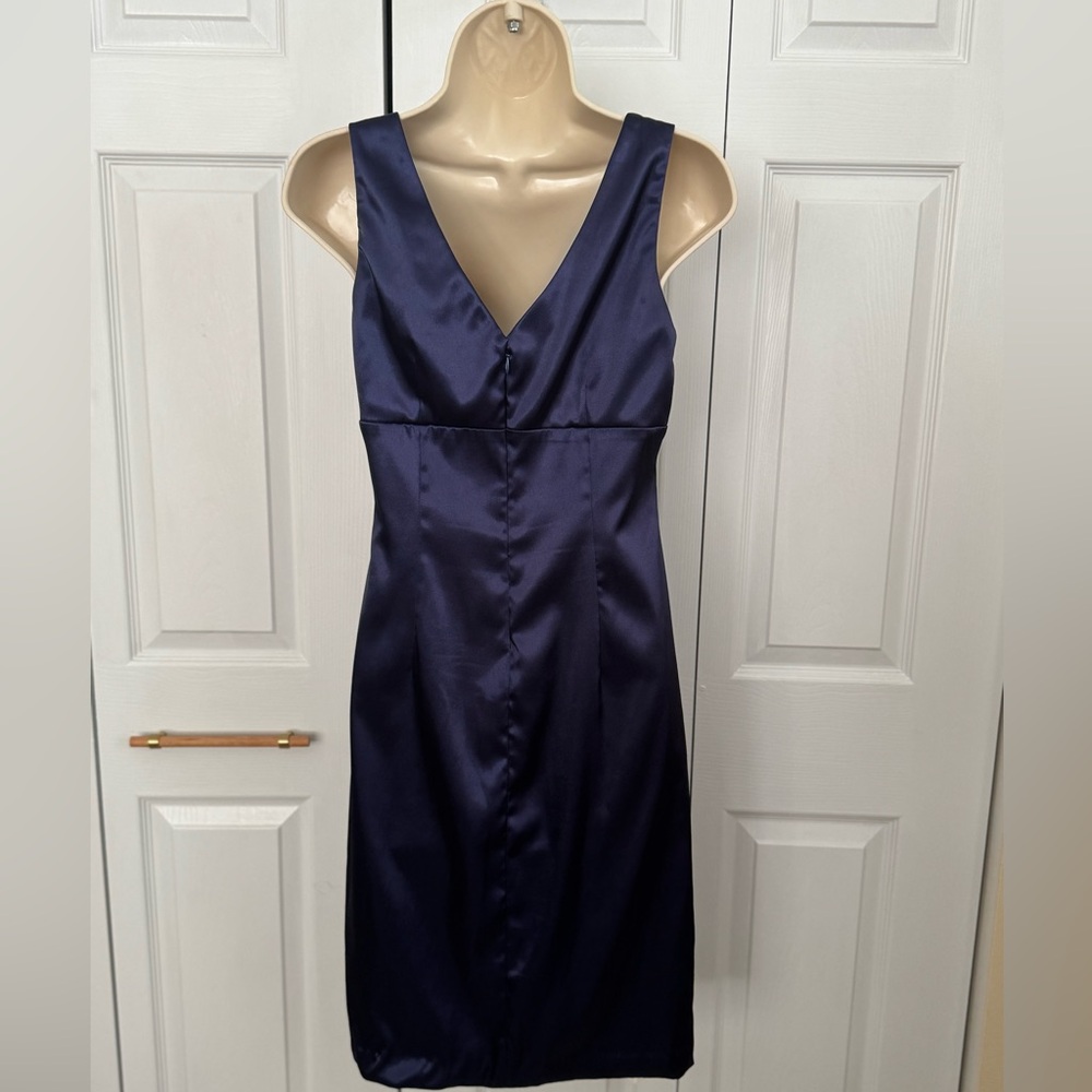Betsy & Adam Midnight Blue Ruched satin Dress - Picture 4 of 5